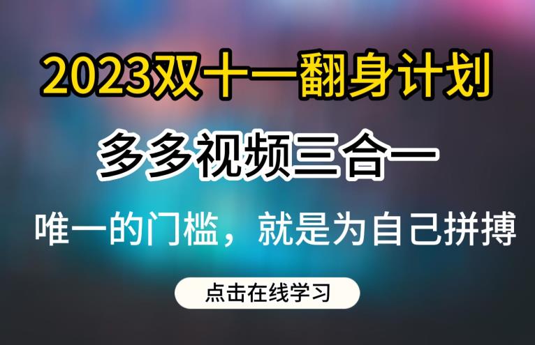 2023双十一翻身计划，多多视频带货三合一玩法教程【揭秘】-沐风资源库