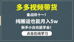 多多视频带货，备战双十一，纯搬运也能月入5w，新手小白也能学会-沐风资源库