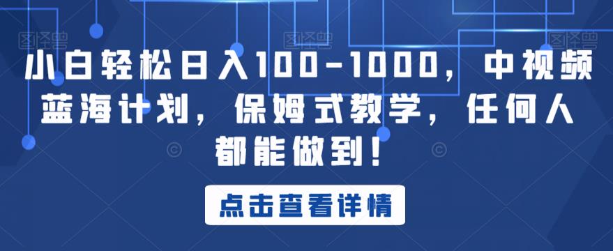 小白轻松日入100-1000，中视频蓝海计划，保姆式教学，任何人都能做到！【揭秘】-沐风资源库
