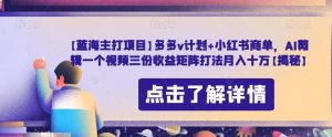 【蓝海主打项目】多多v计划+小红书商单，AI剪辑一个视频三份收益矩阵打法月入十万【揭秘】-沐风资源库