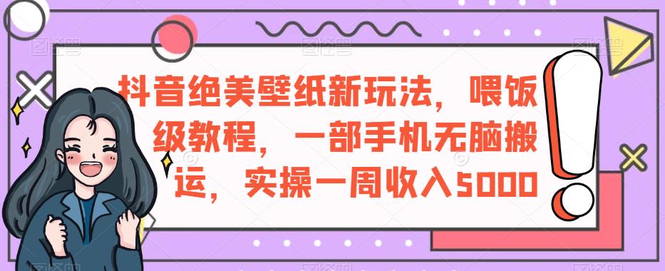 抖音绝美壁纸新玩法，喂饭级教程，一部手机无脑搬运，实操一周收入5000【揭秘】-沐风资源库