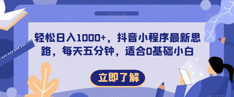 轻松日入1000+，抖音小程序最新思路，每天五分钟，适合0基础小白【揭秘】-沐风资源库