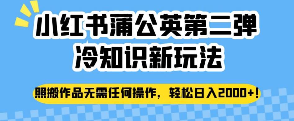 小红书蒲公英第二弹冷知识新玩法，照搬作品无需任何操作，轻松日入2000+【揭秘】-沐风资源库