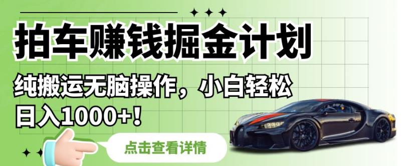 拍车赚钱掘金计划，纯搬运无脑操作，小白轻松日入1000+【揭秘】-沐风资源库