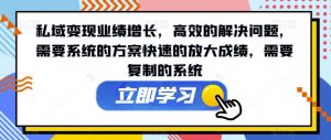 私域变现业绩增长，高效的解决问题，需要系统的方案快速的放大成绩，需要复制的系统-沐风资源库