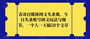 表哥自媒体图文头条课，今日头条账号图文玩法与细节，一个人一天搞50个文章-沐风资源库