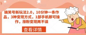 搞笑号新玩法2.0，10分钟一条作品，3种变现方式，1部手机即可操作，涨粉变现两不误-沐风资源库
