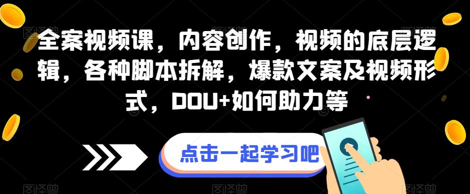 全案视频课，内容创作，视频的底层逻辑，各种脚本拆解，爆款文案及视频形式，DOU+如何助力等-沐风资源库