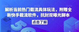 解析当前热门截流具体玩法，附赠全新快手截流软件，抗封双曝光脚本【揭秘】-沐风资源库