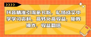 抖音精准引流家长粉，私域成交中学学习资料，高转化高收益，矩阵操作，收益翻倍【揭秘】-沐风资源库