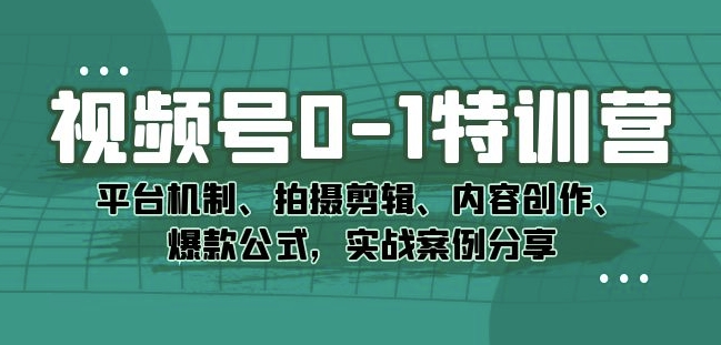 视频号0-1特训营:平台机制、拍摄剪辑、内容创作、爆款公式,实战案例分享-沐风资源库