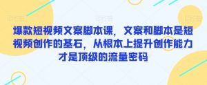爆款短视频文案脚本课，文案和脚本是短视频创作的基石，从根本上提升创作能力才是顶级的流量密码-沐风资源库