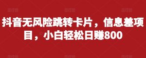 抖音无风险跳转卡片，信息差项目，小白轻松日赚800-沐风资源库