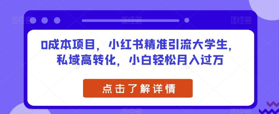 0成本项目，小红书精准引流大学生，私域高转化，小白轻松月入过万【揭秘】-沐风资源库