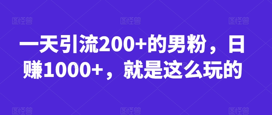 一天引流200+的男粉，日赚1000+，就是这么玩的【揭秘】-沐风资源库