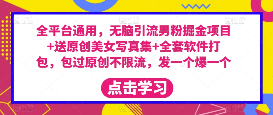全平台通用，无脑引流男粉掘金项目+送原创美女写真集+全套软件打包，包过原创不限流，发一个爆一个【揭秘】-沐风资源库