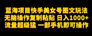 蓝海项目快手美女号图文玩法，无脑操作复制粘贴，日入1000+流量超级猛一部手机即可操作【揭秘】-沐风资源库