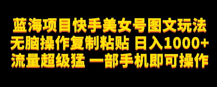蓝海项目快手美女号图文玩法，无脑操作复制粘贴，日入1000+流量超级猛一部手机即可操作【揭秘】-沐风资源库