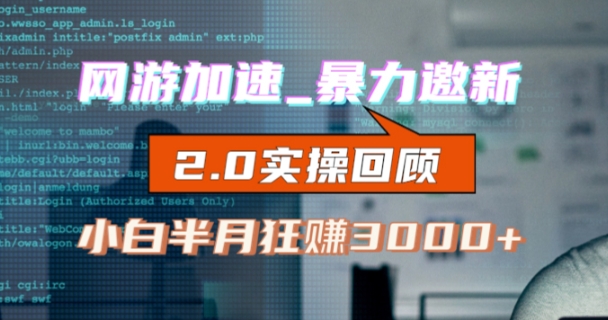 网游加速邀新，狂吃提成，适合小白，首月破千（v2.0版教程）【揭秘】-沐风资源库