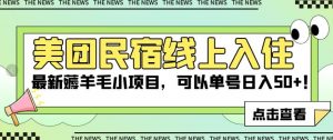 美团民宿线上入住，最新薅羊毛小项目，可以单号日入50+【揭秘】-沐风资源库