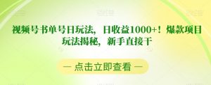视频号书单号日玩法，日收益1000+！爆款项目玩法揭秘，新手直接干【揭秘】-沐风资源库