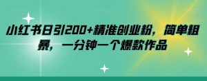 小红书日引200+精准创业粉，简单粗暴，一分钟一个爆款作品【揭秘】-沐风资源库