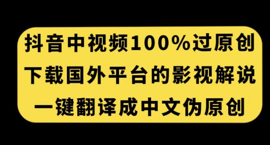 抖音中视频百分百过原创，下载国外平台的电影解说，一键翻译成中文获取收益-沐风资源库