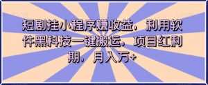 短剧挂小程序赚收益，利用软件黑科技一键搬运，项目红利期，月入万+【揭秘】-沐风资源库