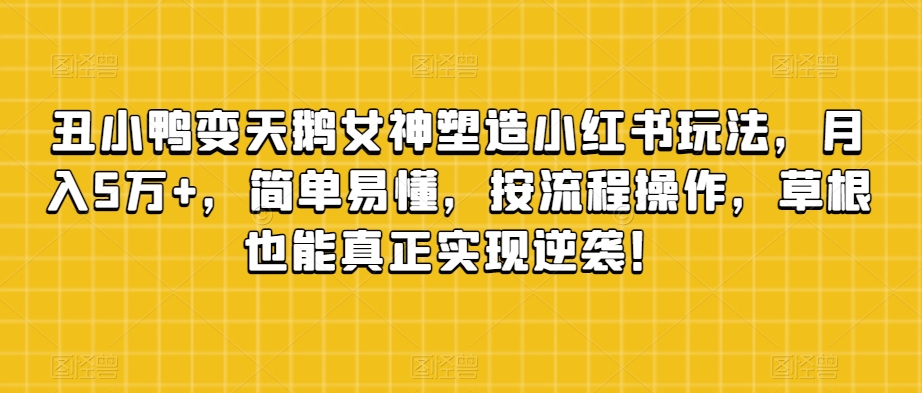 丑小鸭变天鹅女神塑造小红书玩法，月入5万+，简单易懂，按流程操作，草根也能真正实现逆袭！-沐风资源库