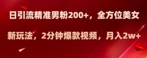 日引流精准男粉200+，全方位美女新玩法，2分钟爆款视频，月入2w+【揭秘】-沐风资源库