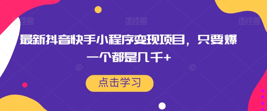 最新抖音快手小程序变现项目，只要爆一个都是几千+-沐风资源库