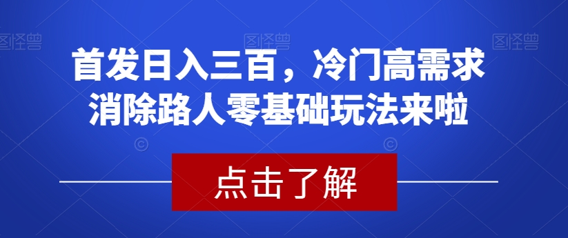 首发日入三百，冷门高需求消除路人零基础玩法来啦【揭秘】-沐风资源库