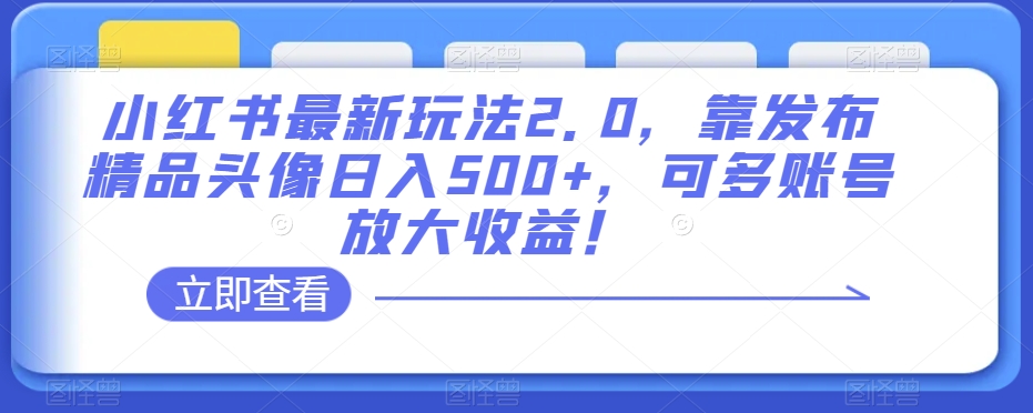 小红书最新玩法2.0,靠发布精品头像日入500+,可多账号放大收益!【揭秘】-沐风资源库