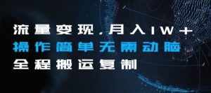 流量变现，月入1W+操作简单无需动脑全程搬运复制【揭秘】-沐风资源库
