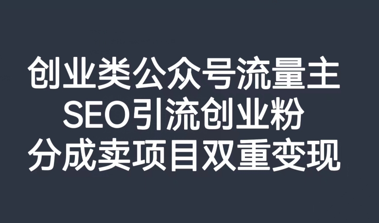 创业类公众号流量主，SEO引流创业粉，分成卖项目双重变现【揭秘】-沐风资源库