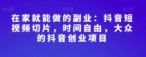 在家就能做的副业：抖音短视频切片，时间自由，大众的抖音创业项目-沐风资源库
