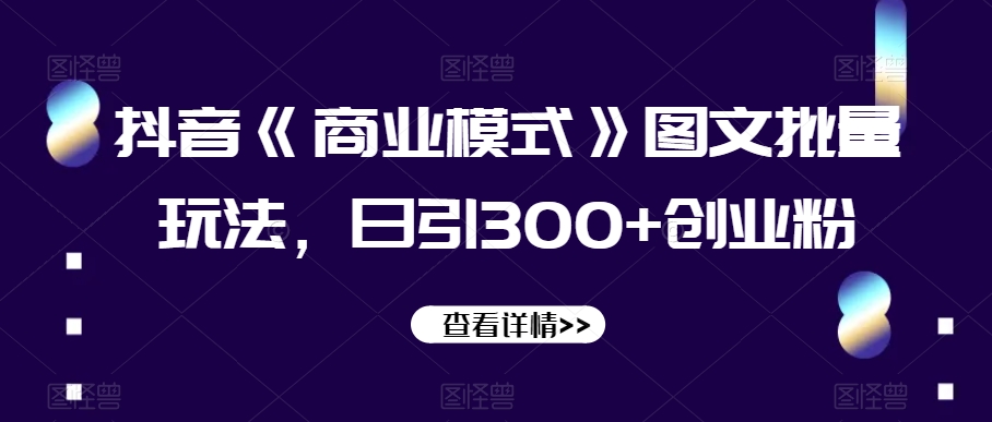 抖音《商业模式》图文批量玩法，日引300+创业粉【揭秘】-沐风资源库
