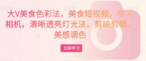 大V美食色彩法，美食短视频，学习相机，清晰透亮灯光法，剪映剪辑，美感调色-沐风资源库