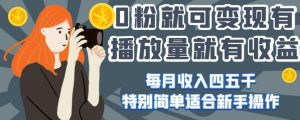 0粉就可变现，有播放量就有收益，每月收入四五千，特别简单适合新手操作【揭秘】-沐风资源库