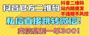 价值3000的技术！抖音二维码直跳微信！站内无限发不违规！-沐风资源库