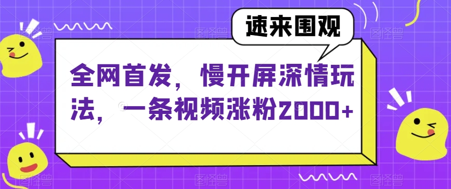 全网首发，慢开屏深情玩法，一条视频涨粉2000+【揭秘】-沐风资源库