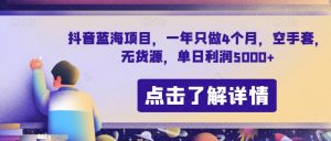 抖音蓝海项目，一年只做4个月，空手套，无货源，单日利润5000+【揭秘】-沐风资源库