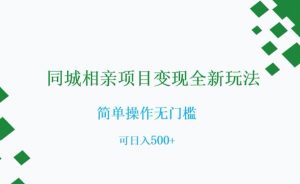 同城相亲项目变现全新玩法，简单操作无门槛，可日入500+【揭秘】-沐风资源库