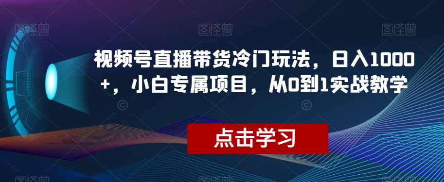 视频号直播带货冷门玩法，日入1000+，小白专属项目，从0到1实战教学【揭秘】-沐风资源库