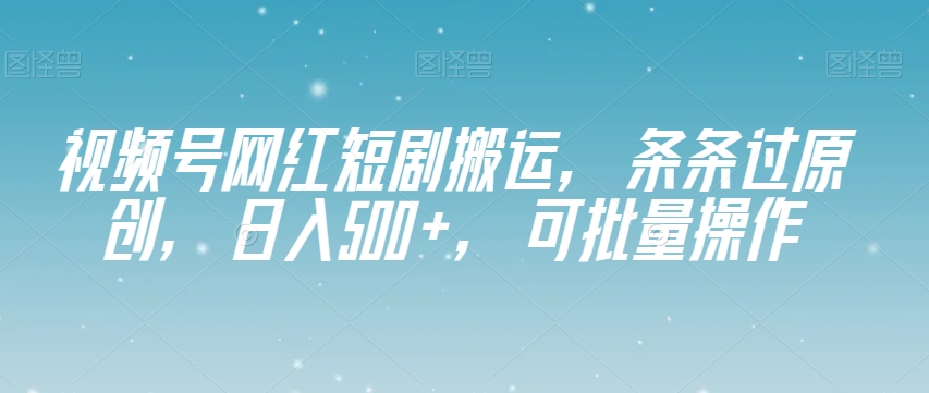 视频号网红短剧搬运，条条过原创，日入500+，可批量操作【揭秘】-沐风资源库