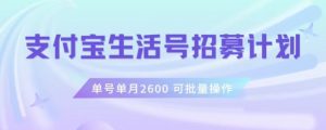 支付宝生活号作者招募计划，单号单月2600，可批量去做，工作室一人一个月轻松1w+【揭秘】-沐风资源库