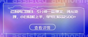 红利风口项目：5分钟一篇爆文，纯AI处理，小白轻松上手，单号日收益500+【揭秘】-沐风资源库