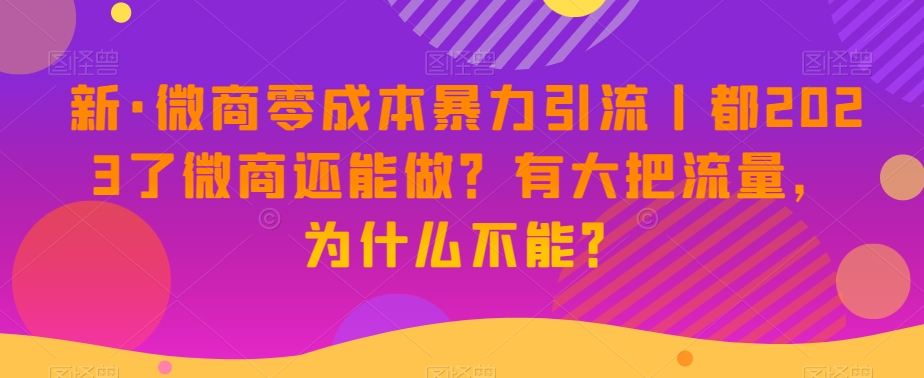 新·微商零成本暴力引流丨都2023了微商还能做？有大把流量，为什么不能？-沐风资源库