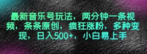 最新音乐号玩法，两分钟一条视频，条条原创，疯狂涨粉，多种变现，日入500+，小白易上手【揭秘】-沐风资源库