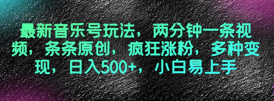 最新音乐号玩法，两分钟一条视频，条条原创，疯狂涨粉，多种变现，日入500+，小白易上手【揭秘】-沐风资源库